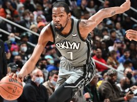 Kevin Durant from the Brooklyn Nets drives the lane against the Detroit Pistons at Barclay’s Center. (Image: Getty)