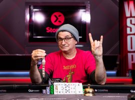 Steve Albini poses for a winner’s photo at the 2022 World Series of Poker after winning Event #32 $1,500 Seven-Card Stud. (Image: WSOP)